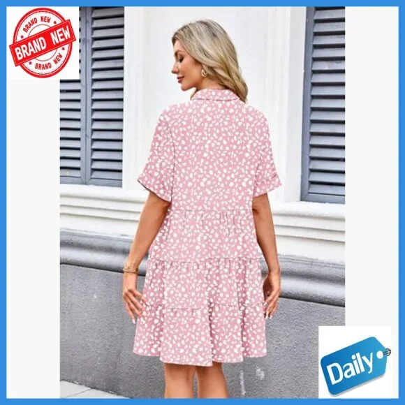 Summer Babydoll Dress Short Sleeve Button Down with Pockets Casual Sundress - Picture 4 of 7